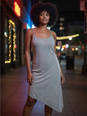 Derek Heart Silver & Sage Green Shimmer Dress